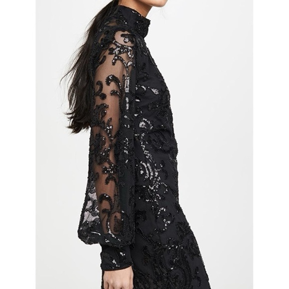 Alexis Franciska Dress in Beaded Black Sparkle Long Sleeve Mini LBD Sz S - Picture 15 of 16